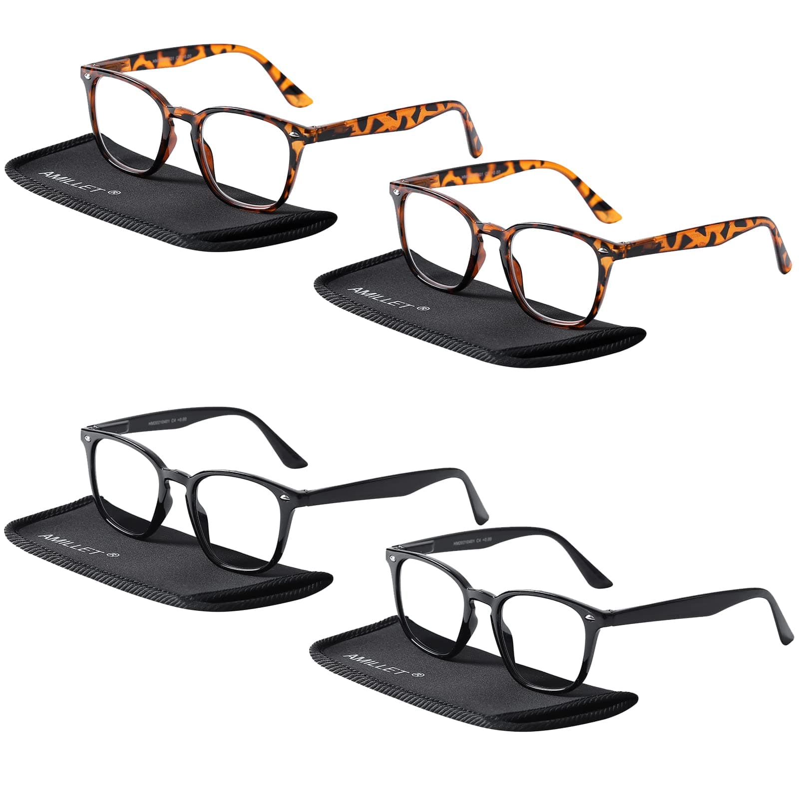 AMILLET 4 Pack Square Reading Glasses for Women Men Oversized Trendy Blue Light Blocking Computer Readers