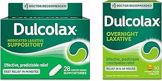 Fast Relief Medicated Laxative Suppositories, Rectal Use Only, Bisacodyl, 10 mg, 28 Ct Overnight Relief Laxative for Gentle Constipation Relief, Bisacodyl 5 mg Tablets, 10 Ct