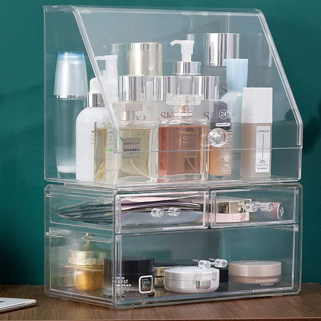 Cosmetics Storage Box Desktop Shelf Skincare Storage Cosmetic Case Dressing Table Acrylic Dustproof Lipstick Box,Clear