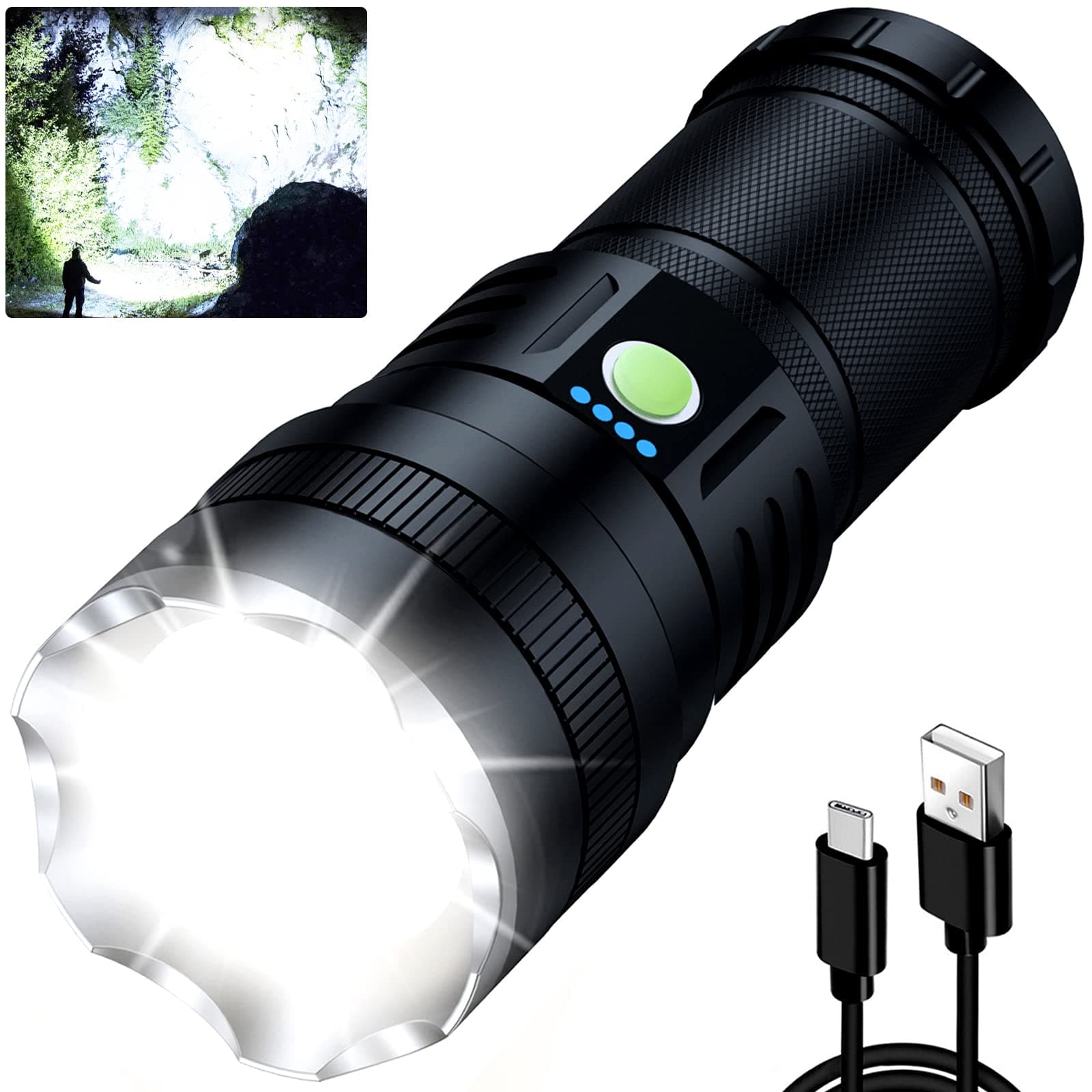 Rechargeable Flashlight High Lumens, 120000 Lumen Super Bright LED Flashlight with 3 Modes, Waterproof Handheld Flashlight for Emergencies Camping