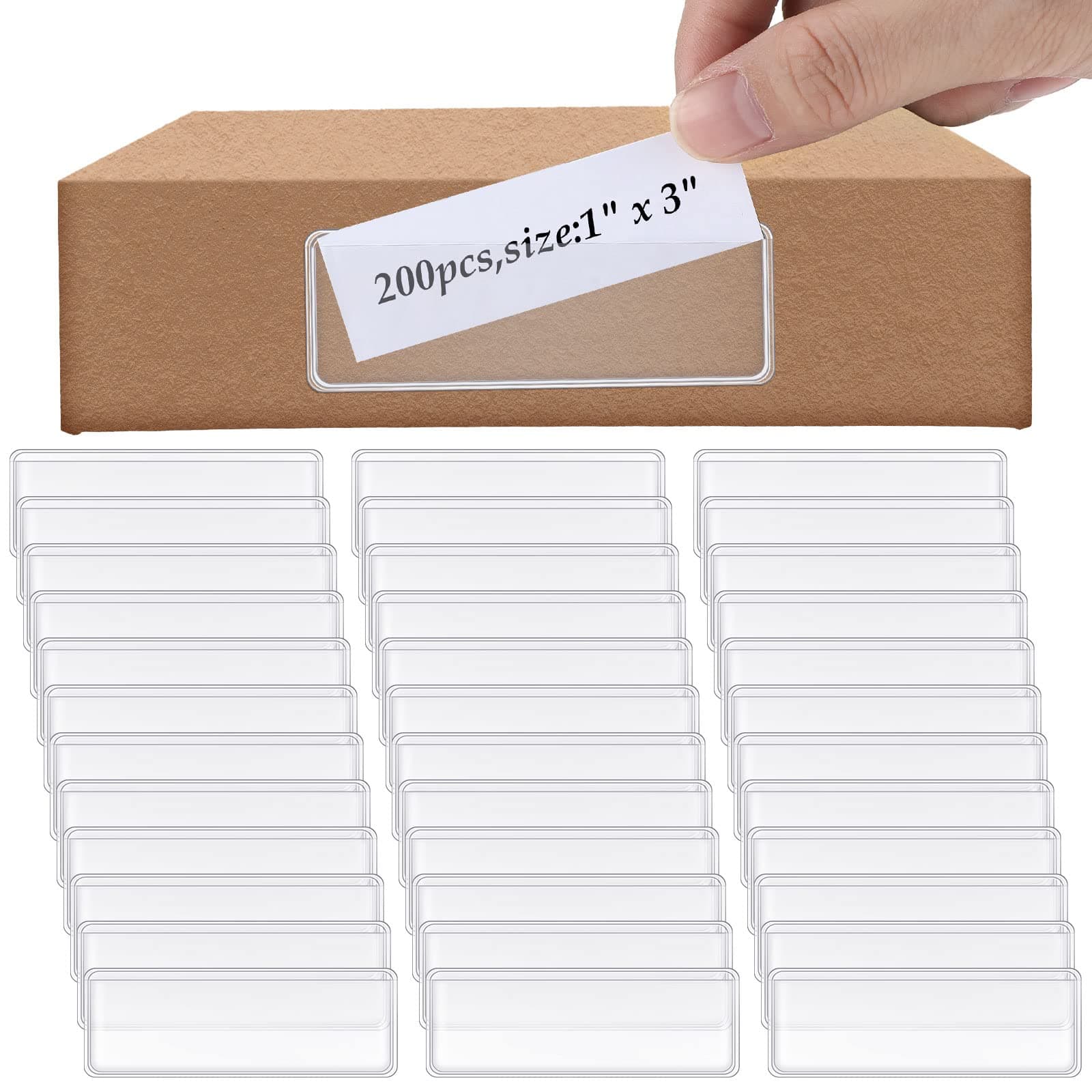 Meanplan Label Holders Adhesive Shelf Tag 3 x 1 Inch Self Adhesive Index Card Pockets Clear Shelf Tag Long Side Open Price Tag for Supermarket Bookshelf Mailbox Business Library Students (200 Pcs)