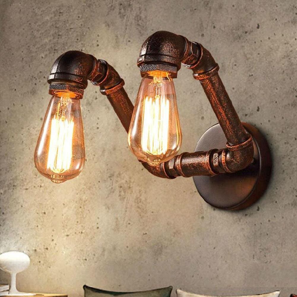 Wall Lamps Water pipe Double head Copper Iron Industrial LED Metal E27 lampshade personality Indoor Bedside Lighting Fixture