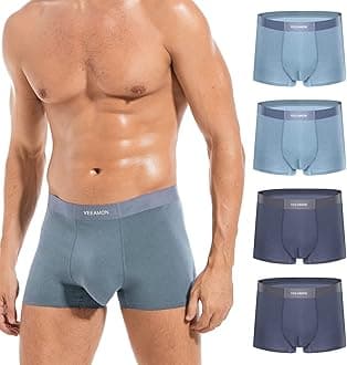Men's Cotton Stretch Boxer Briefs Seamless Underwear Moisture-Wicking Comfortable 4-Pack With Gift Box