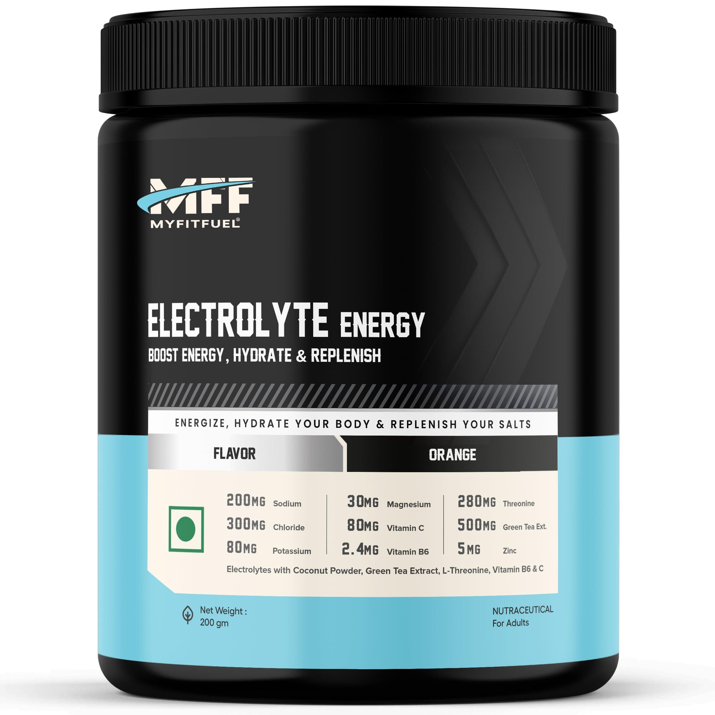 Electrolyte Energy, Hydration & Replenishment. With Green Tea Extract, L-Threonine For Better Performance (200g Orange)