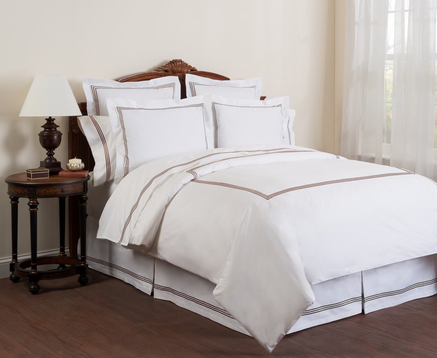 Wickham Linear Embroidered Duvet Cover, Twin, Brown