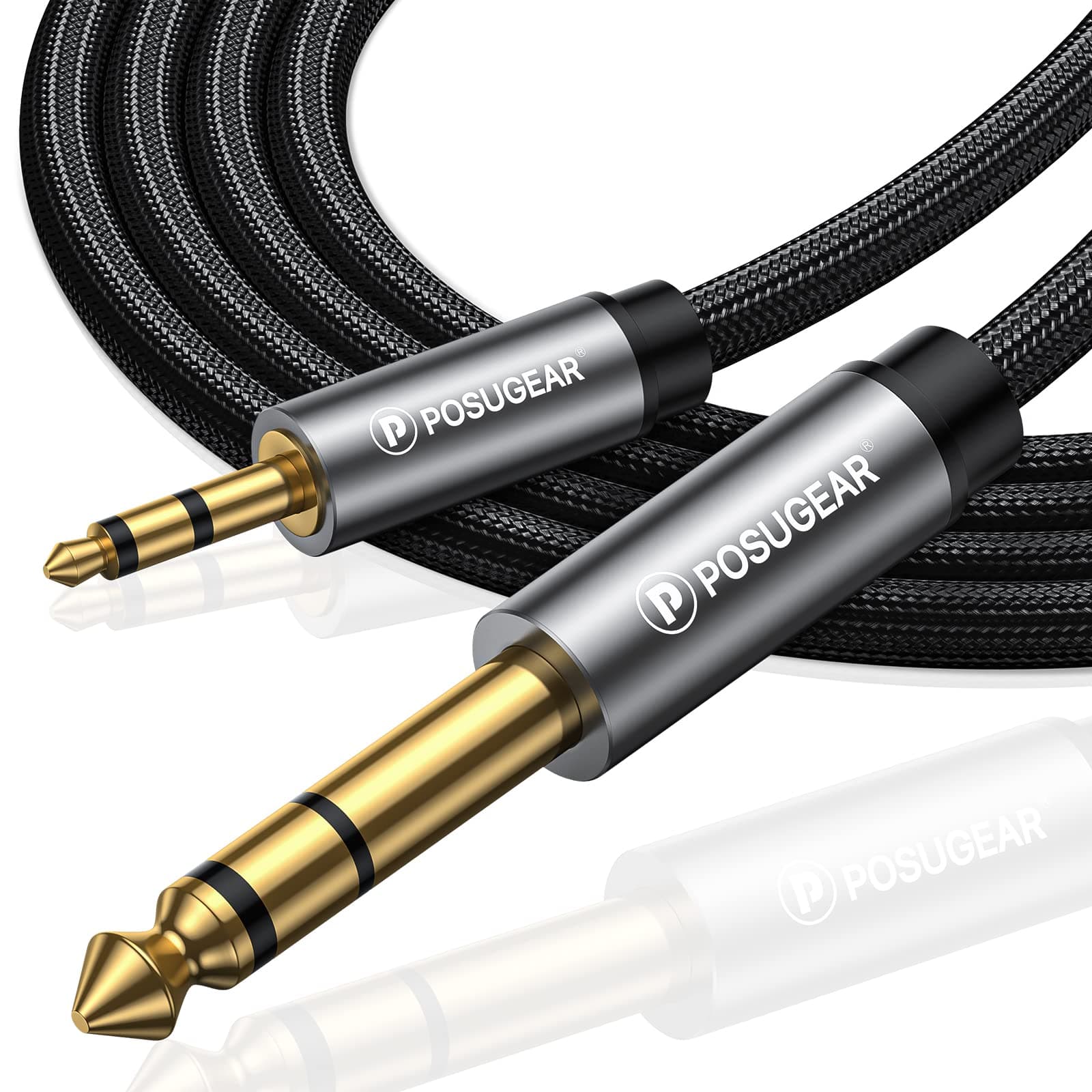 3.5mm to 6.35mm cable 2M, 3.5mm (1/8 inch) Male TRS to 6.35mm (1/4 inch) Male TS Gold-Plated Connector Audio Stereo HiFi Nylond Braid Cable with Aluminium Alloy Housing