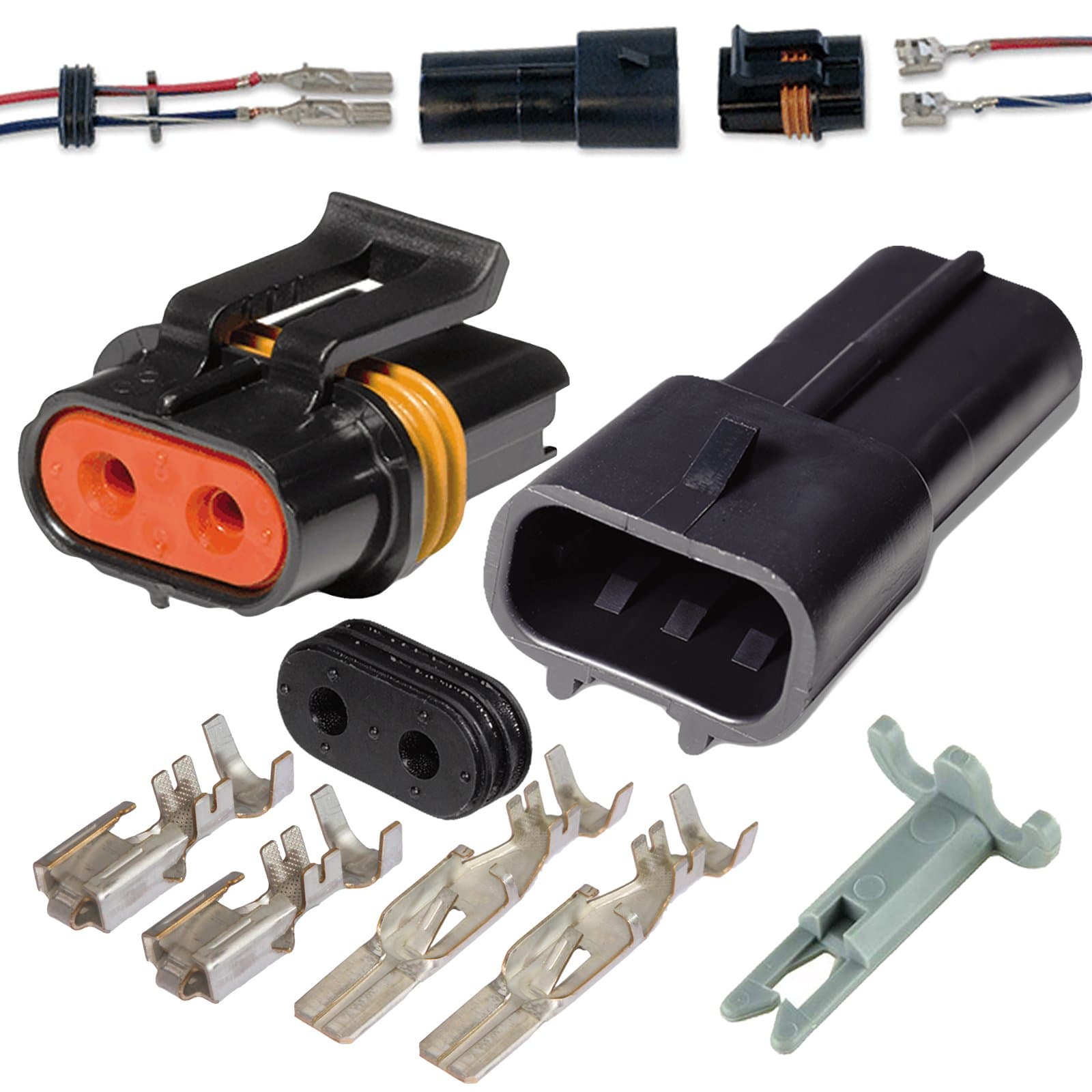 2-Pin Delphi Metri-Pack Waterproof Connector with 10-12awg Terminal and Seal 46Amp (10-12 GA (1 Set))