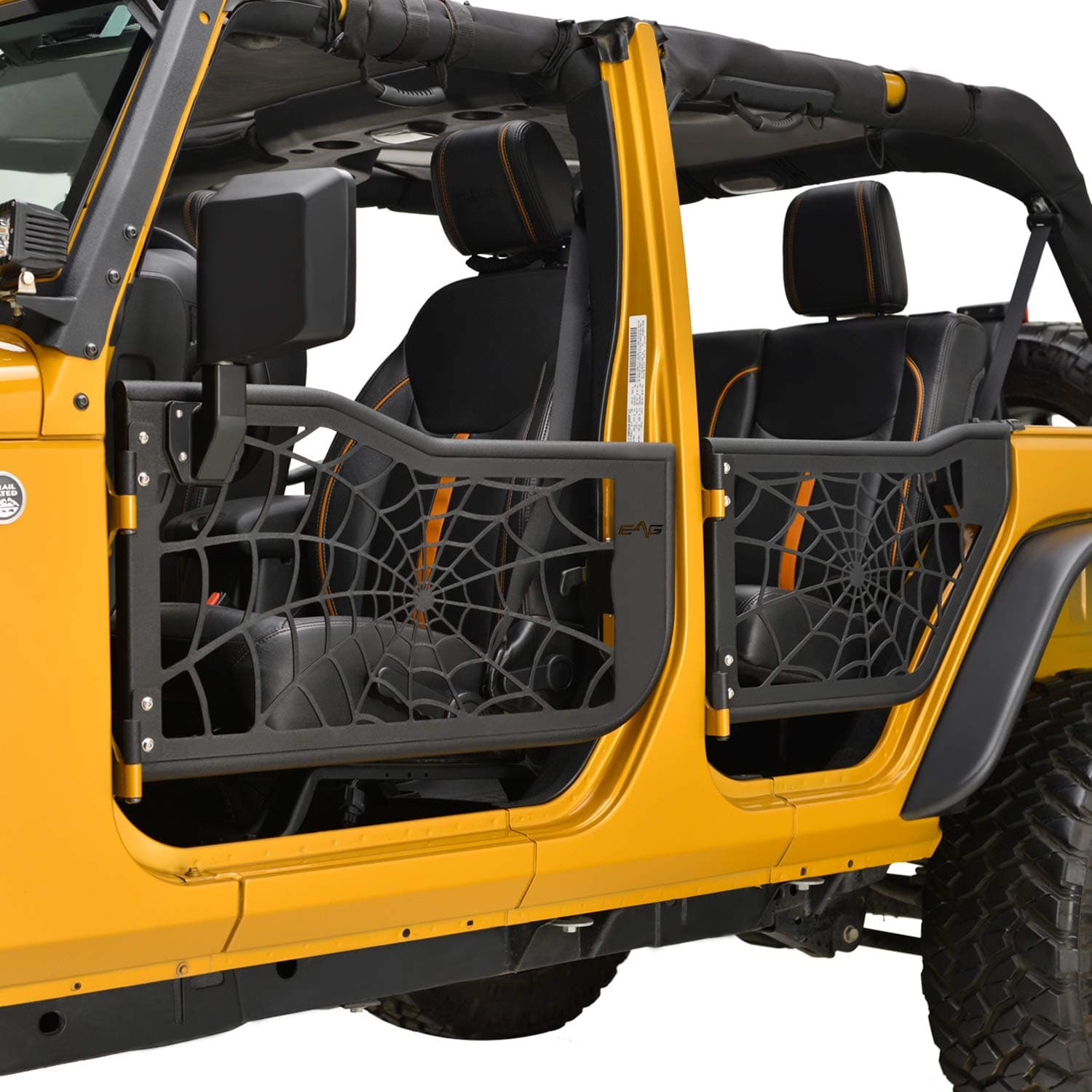 EAG Tubular Spider Web Door with Side View Mirror Fit for 07-18 Wrangler JK 4 Door Only