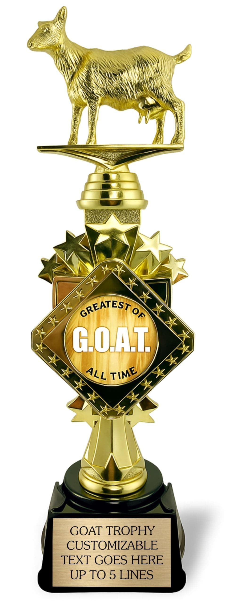 13” Large Goat Trophy Customizable Award with Engraving on Personalized Plate, Funny Goat Office Awards, “Greatest of All Time” for Champion, Mom, Dad, Co-Worker, Boss, Fantasy Football Winner Gift