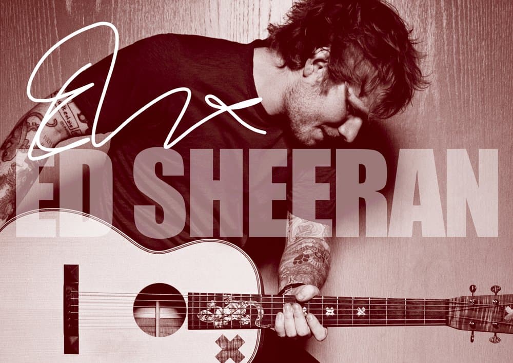 Ed Sheeran Poster # 25 - large signature (copy) - duo tone effect - music icon - A3 Poster - print - picture