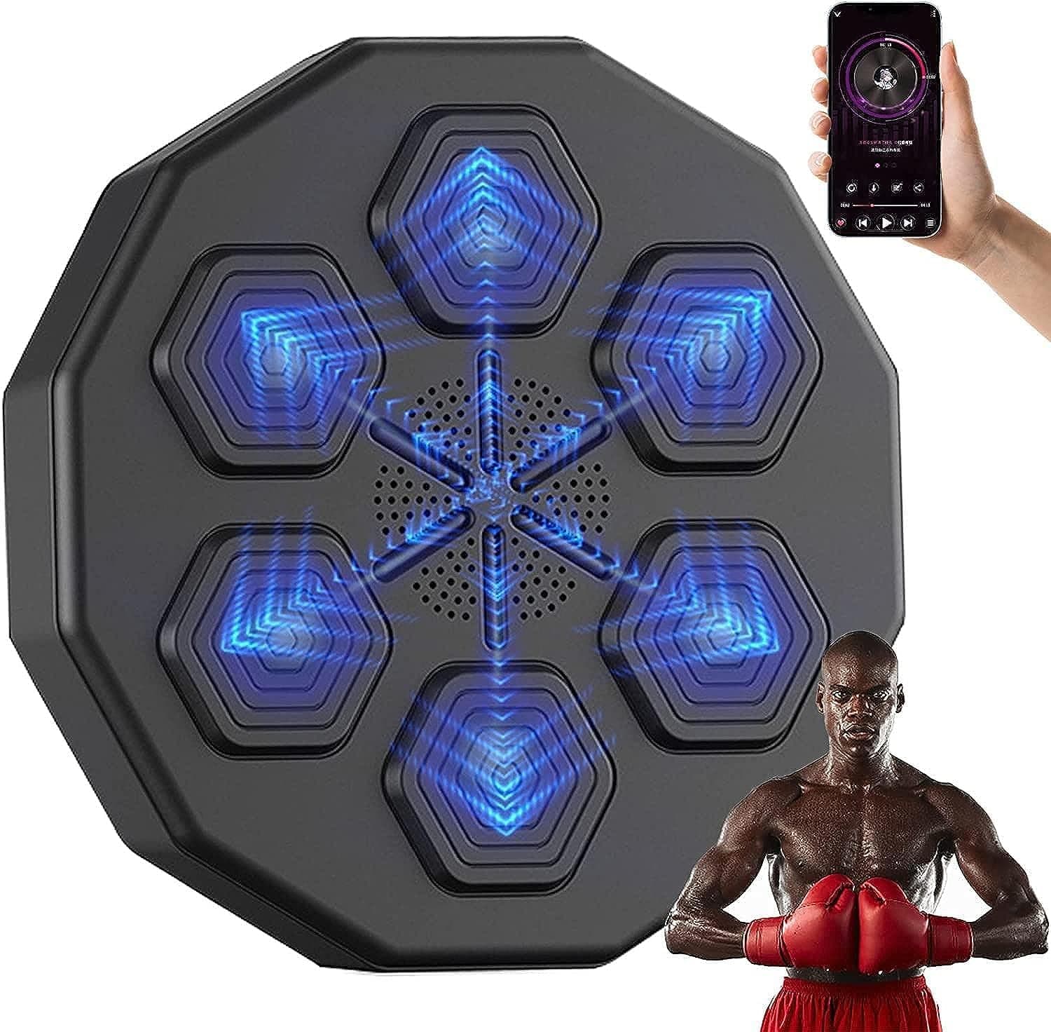 Wall Mounted Boxing Training Machine, Music Boxing Machine Smart Music Boxing Pads, With 6 Lights And Bluetooth Sensor Target Boxing Reaction Training, With Boxing Gloves