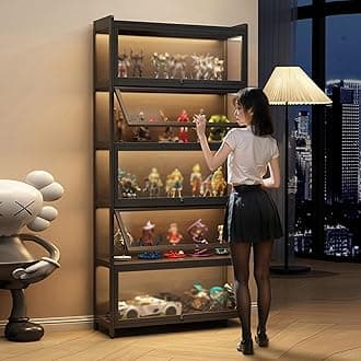 Display Cabinet for Collection, Acrylic Transparent Curio Cabinet Figures and Curio Collection Display Case Floor Standing Showcase Home Living Room(Black,5 Floor 50cm)