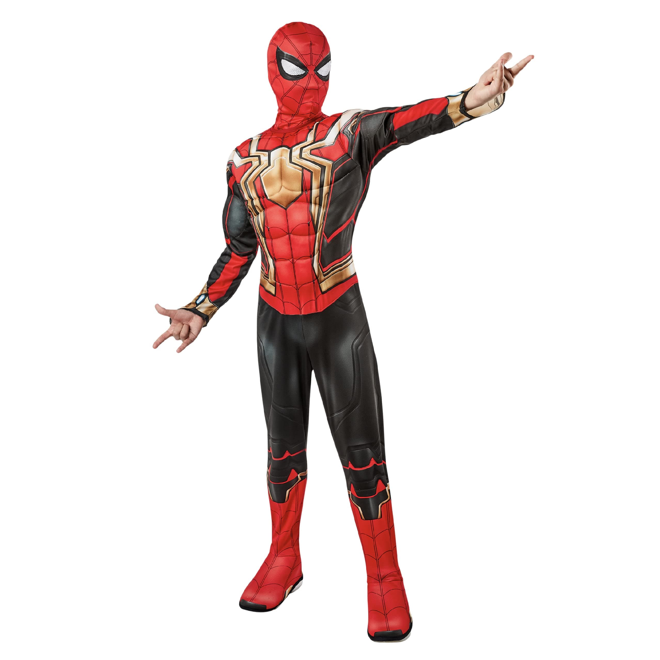 Rubie's Official Marvel Iron Spider-Man No Way Home Deluxe Childs Black Gold & Red Costume, Kids Superhero Fancy Dress