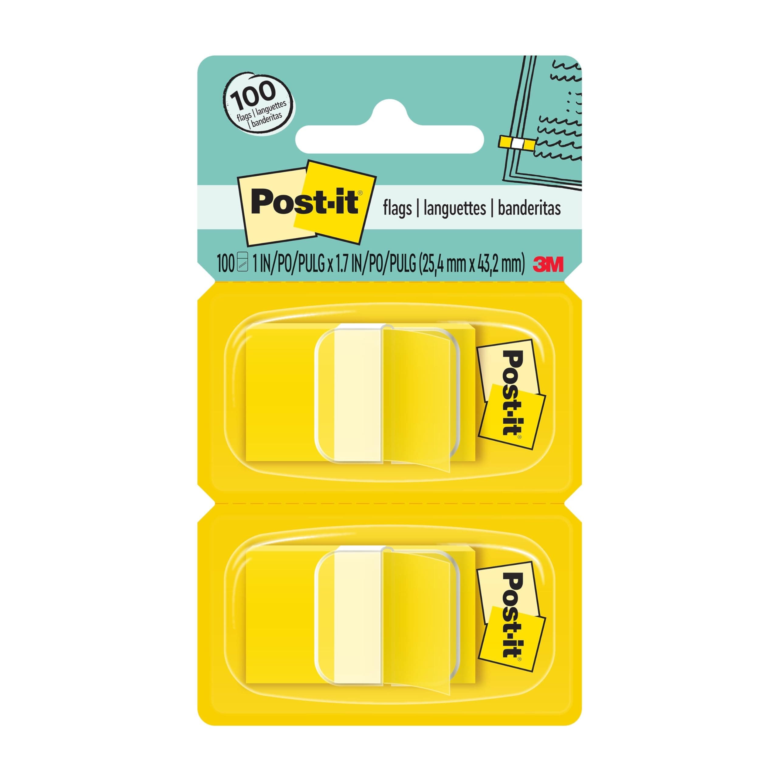 Flags, 50/Dispenser, 2 Dispensers/Pack, 1 in Wide, Yellow (680-YW2)
