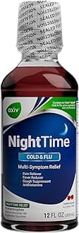 - AXIV Nighttime Cold and Flu Relief Liquid Medicine, Nighttime Formula, Multi-Symptom Relief, Pain Reliever, Fever Reducer, Cough Suppressant, Cherry Flavor, 12 fl. oz.