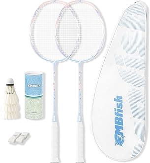 Badminton Racket Set with 2 Carbon Fiber Rackets, 3 Shuttlecocks, 2 Replacement Racket Grip Tapes and 1 Badminton Bag - Perfect for Beginners & Outdoor Games 4U