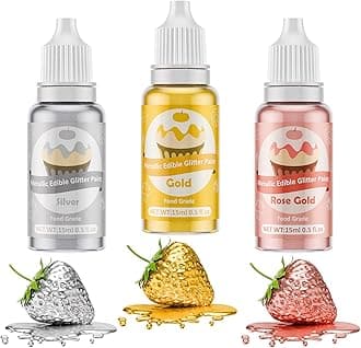 Edible Glitter Paint - 3 Colors Glitter Decorative Cake Paint Metallic Glitter, Food Grade Paint Edible Paint for Cake Decorating, Baking, Candy, Cookie, Chocolate -0.5 fl.oz(15ml)/Bottle (Gold, 3 color)