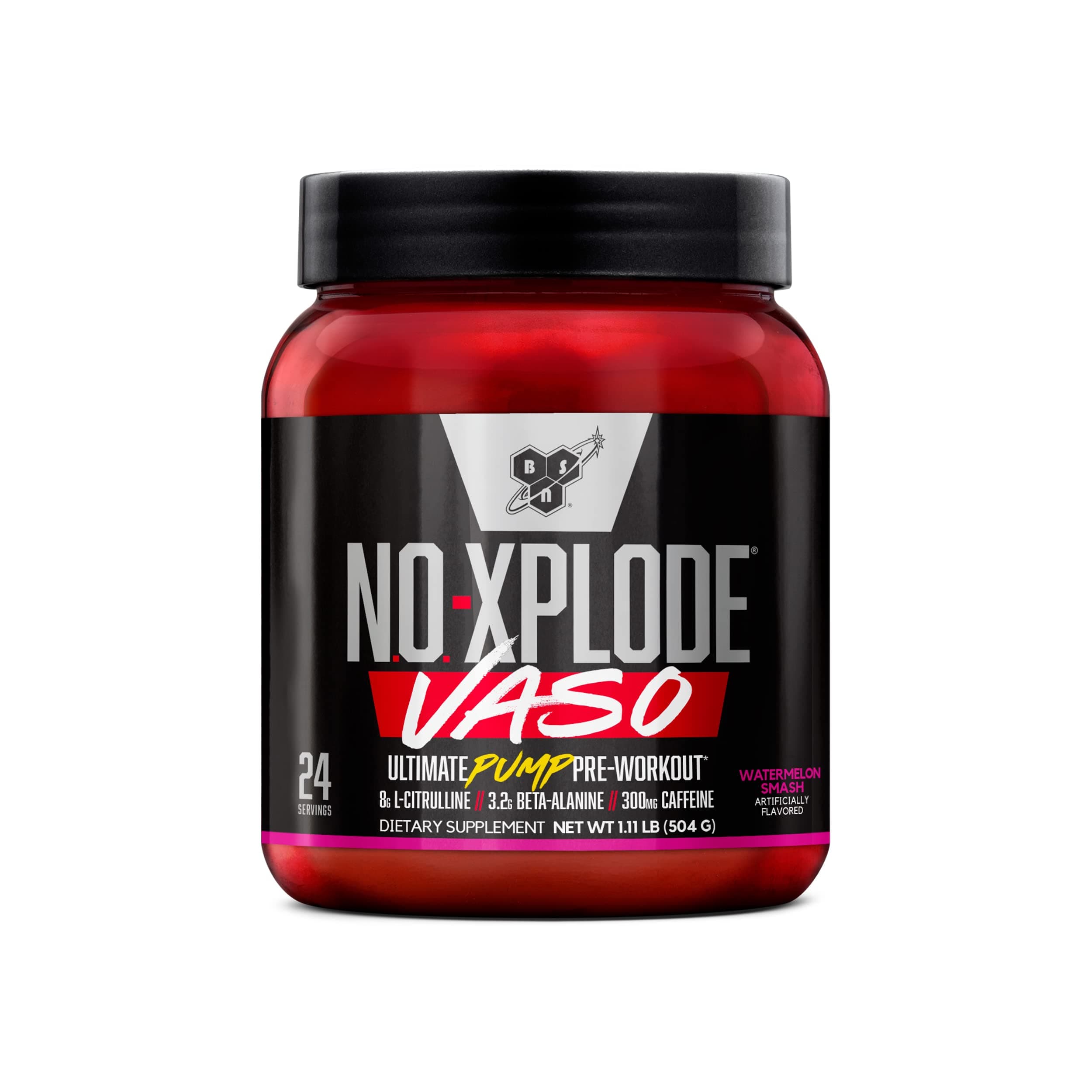 BSN NO-Xplode Vaso Pump Pre-Workout, Watermelon Smash Flavor – 1.11 lb, 4-in-1 Ultimate Pump Blend with Citrulline, Beta-Alanine, Creatine Nitrate, and Caffeine for Energy, Focus.