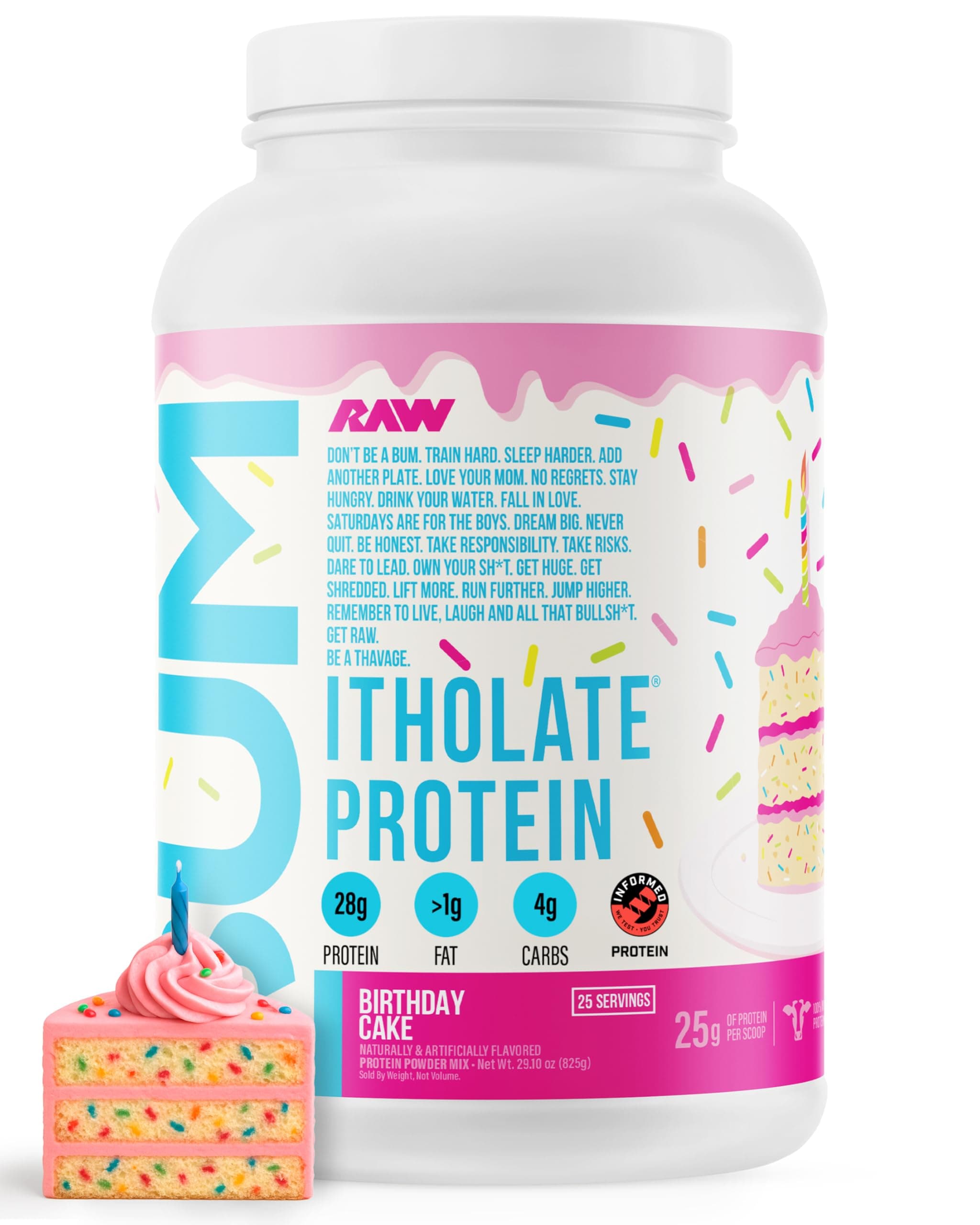 RAW Whey Isolate Protein, (CBUM Itholate Protein) - 100% Grass-Fed Sports Nutrition Powder for Muscle Growth & Recovery - Low-Fat, Low Carb - 25 Servings (Birthday Cake)