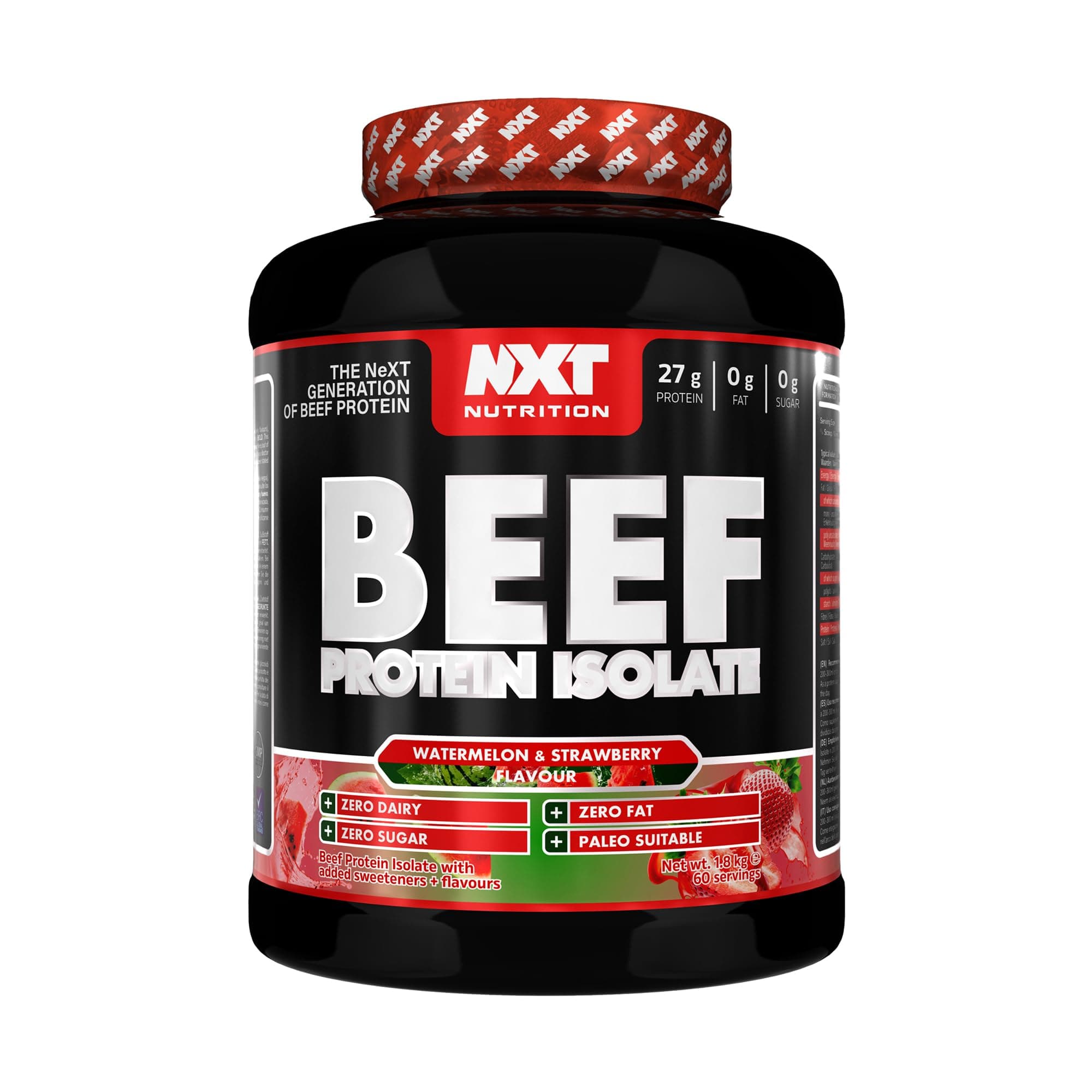 NXT Nutrition Beef Protein Isolate Powder - Protein Powder High in Natural Amino Acids - Paleo, Keto Friendly - Dairy and Gluten Free - Muscle Recovery | 1.8kg (Watermelon & Strawberry)