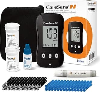 CareSens N Blood Glucose Monitor Kit with 100 Blood Sugar Test Strips, 100 Lancets, 1 Blood Glucose Meter, 1 Lancing Device, 1 Control Solution, Travel Case for Diabetes Testing for Personal Use