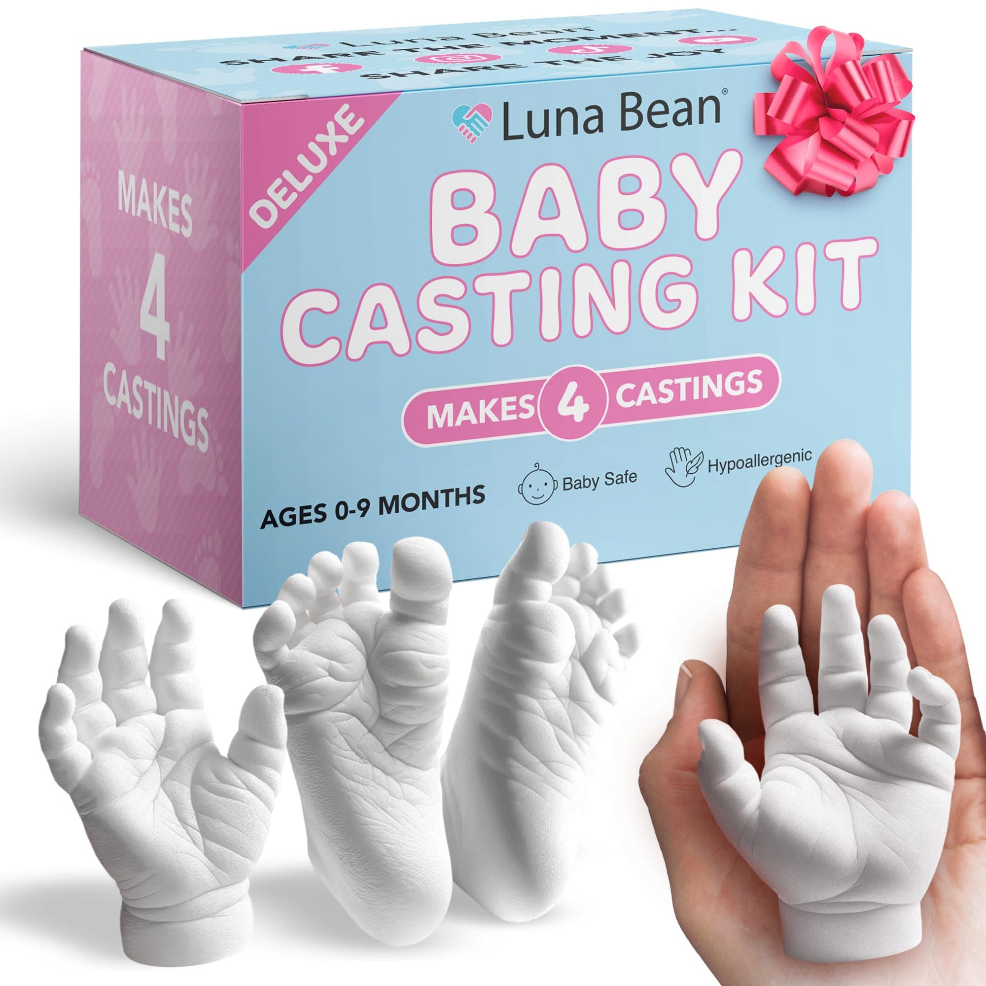 Luna Bean Baby Footprint and Hand Casting Kit (4 Pack) Personalized Baby Gifts for New Mom - Infant Newborn Foot Handprint Keepsake Mom to Be Gift