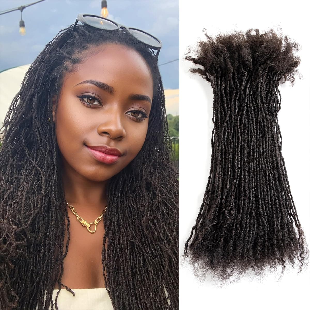 DAIXI Handmade Interlocking Sisterlocks Curly Tips 100% Real Human Hair Permanent Micro Locs Extensions Natural Looking Soft Dreadlocks Can Be Bleached and Dyed (1B - 0.2cm, 14 Inch 100 Strands)