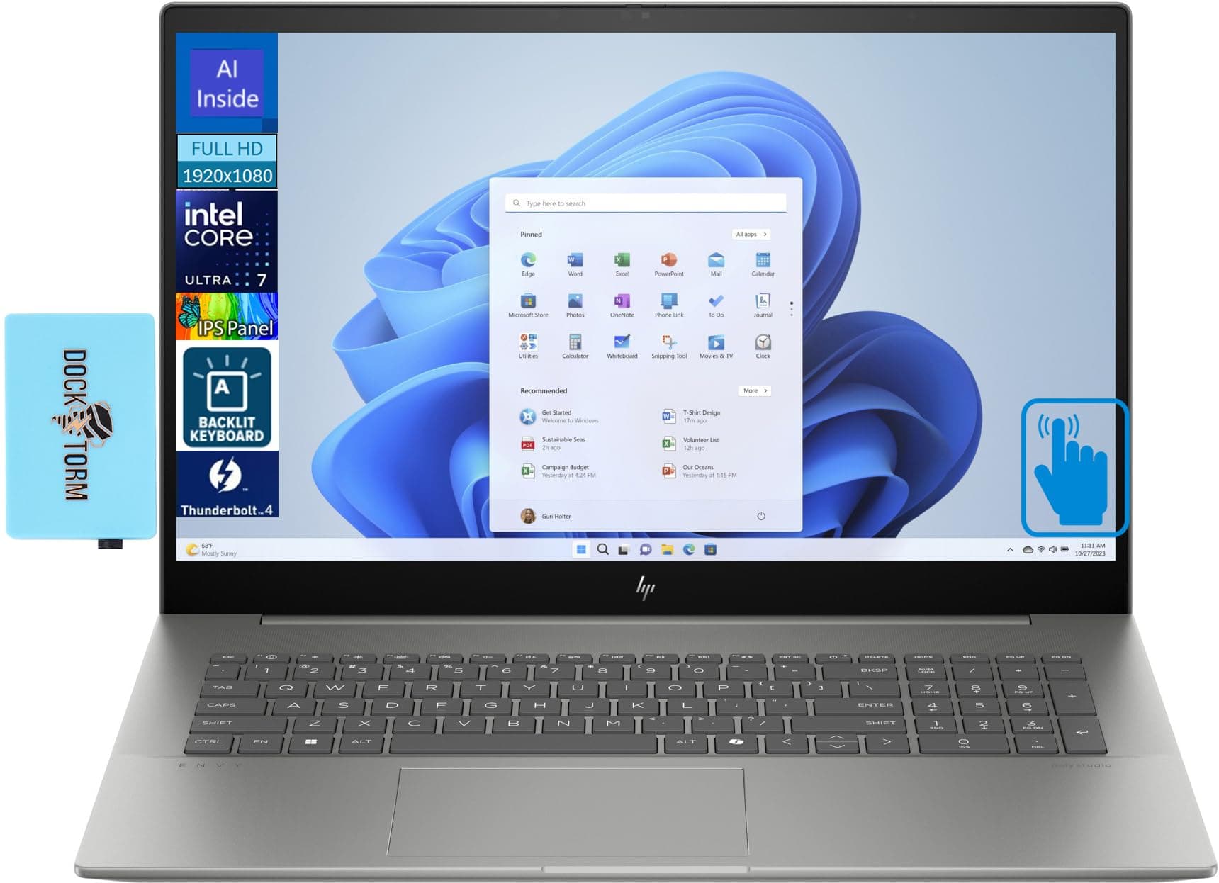 HPEnvy AI Laptop 17.3" Touchscreen FHD IPS Display (Intel Ultra 7-155H 16-Core 3.8GHz, 32GB RAM, 1TB PCIe SSD, Intel Arc, Backlit KYB, 2 Thunderbolt 4, WiFi 6E, BT 5.3, Win 11 Pro) w/DKZ USB Hub