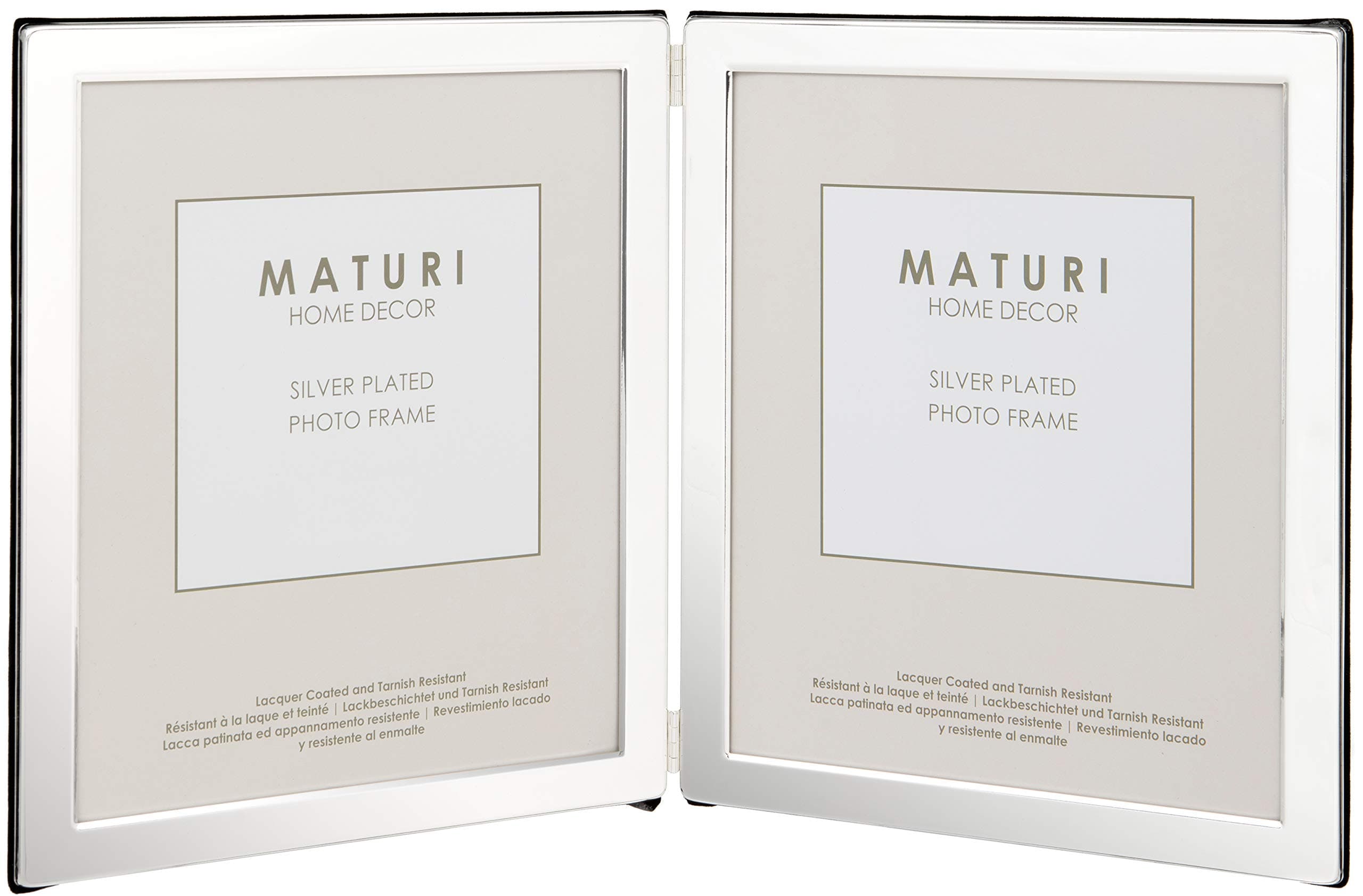 Maturi Silver Plated Double Photo Frame - Flat Edge Portrait, 5 x 7-inch (13 x 18cm)