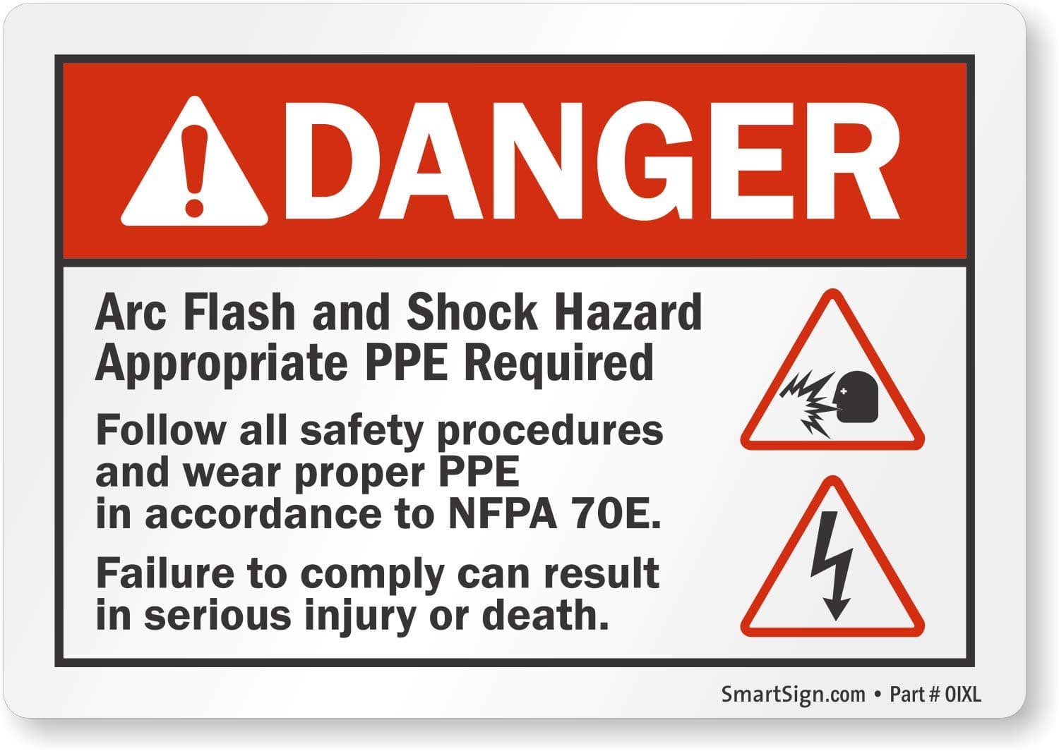 SmartSign - S-0082-EU-05 Danger - Arc Flash And Shock Hazard, PPE Required Label By | 3.5" x 5" Laminated Vinyl Black/Red on White