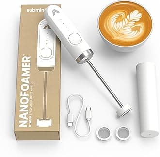 Performance Milk Foamer - NanoFoamer Lithium Handheld Frother - Rechargeable, Dual-Speed - Microfoamed Milk in 30sec, Barista-Style Coffee Drinks at Home - White Special Edition
