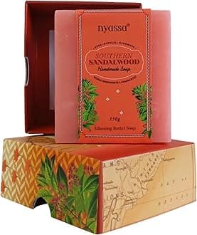 Nyassa Luxurious Southern Sandalwood Handmade Natural Bathing Soap With Kokum Butter,Turmeric Root Extract | Calming Sandalwood Fragrance|Rich Natural Butter | Suitable For All Skin Type | 150gm