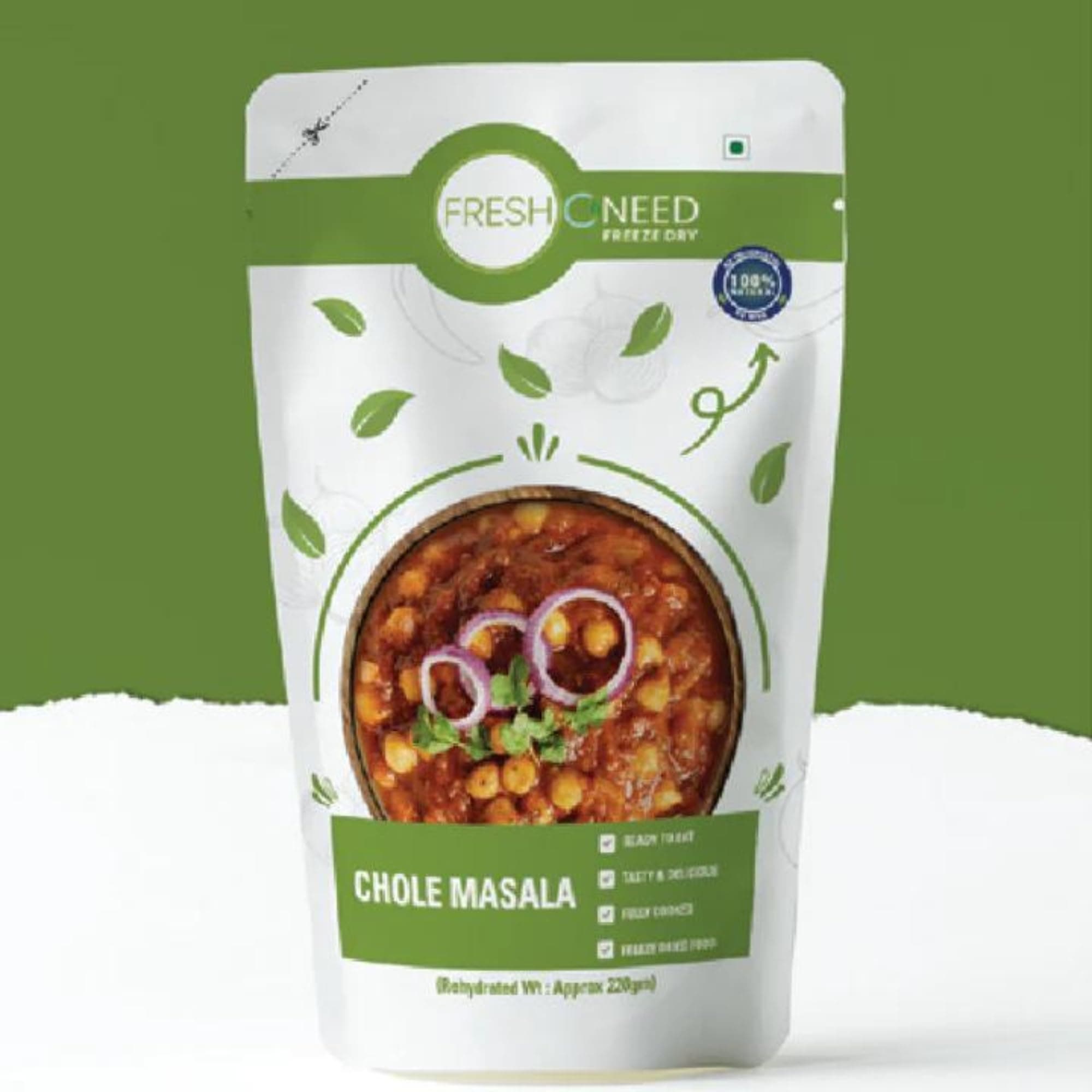 FreshOneed Chole Masala | Authentic Indian Curry | After Cooking Yields 220GM | Single Serving | 100% Natural | No Preservatives | No Chemicals | Freeze Dried Food