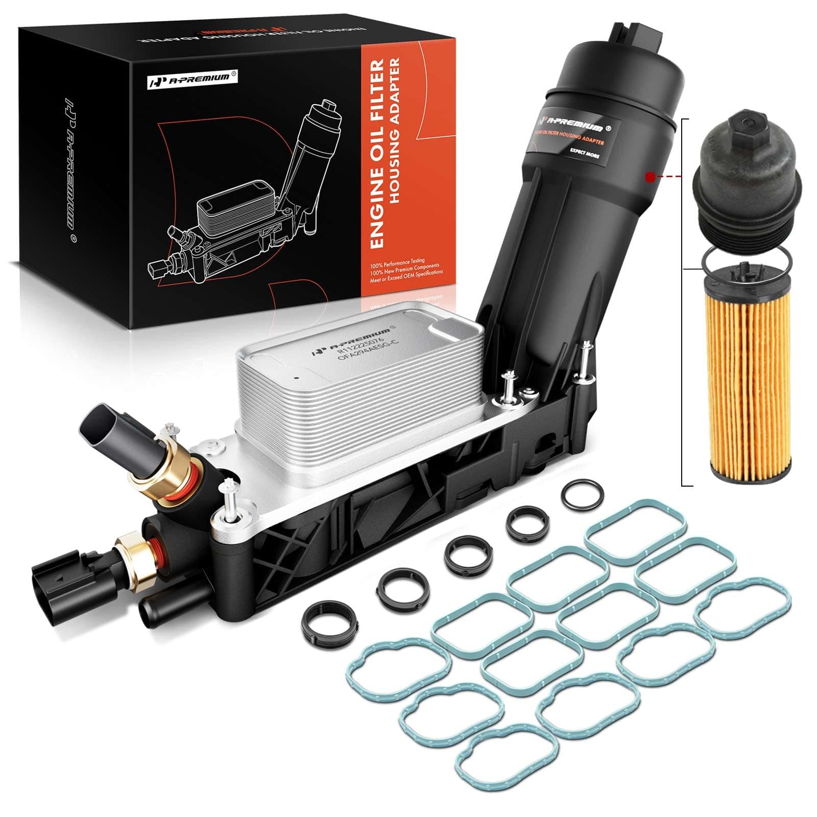 A-Premium 926-876 Engine Oil Cooler with Oil Filter and Sensors Assembly Fit For 2011-2013 Chrysler 200 300, Dodge Charger Challenger Durango Journey Ram 1500, Jeep Wrangler Cherokee, 3.6L V6