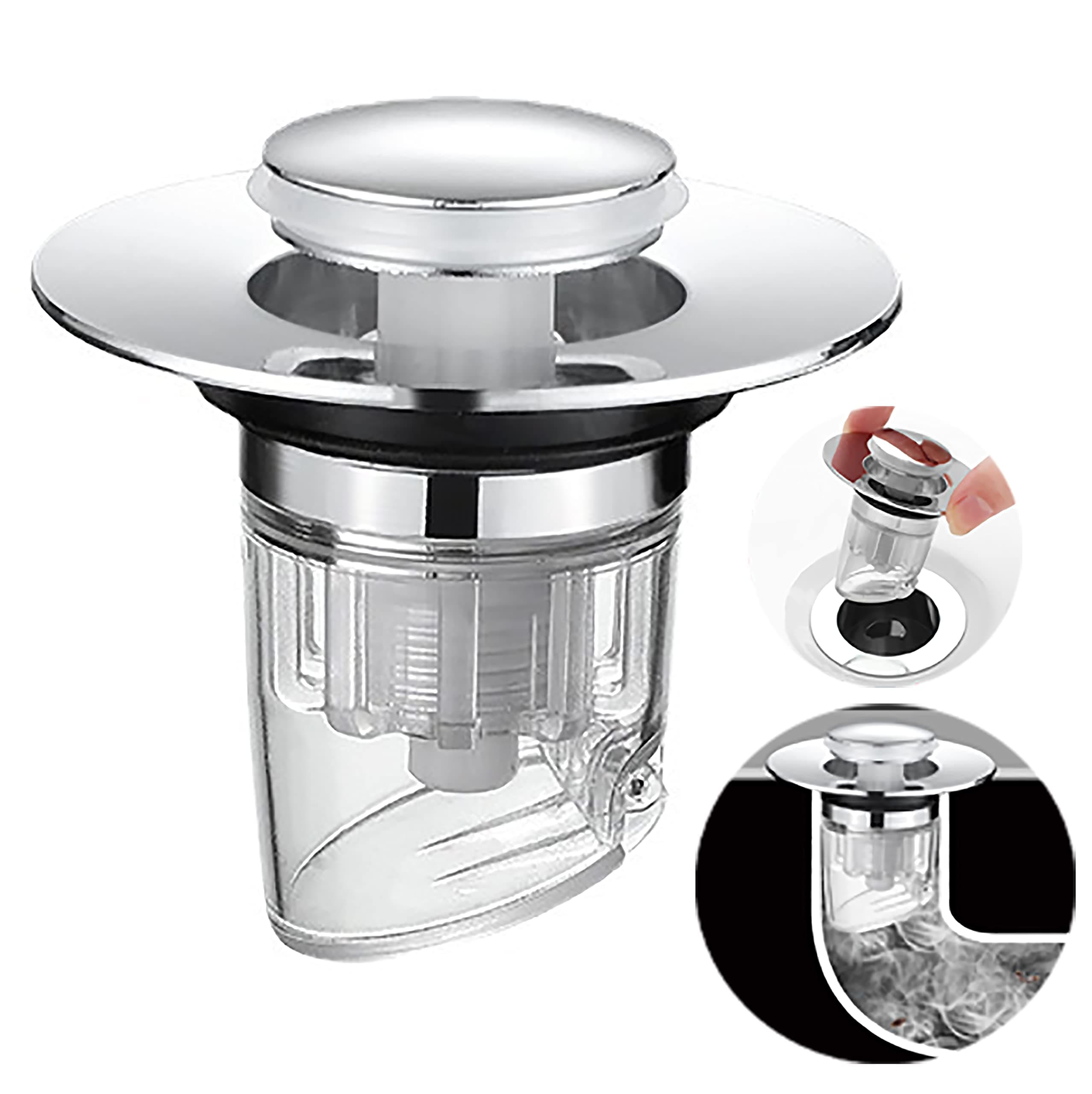 Bathroom Sink Stopper, 1.35~1.59 inch Pop Up Sink Drain Strainer with Basket, Basin Anti-Odor Anti Clogging Large Sink Drain Filter with Hair Catcher (Silver)