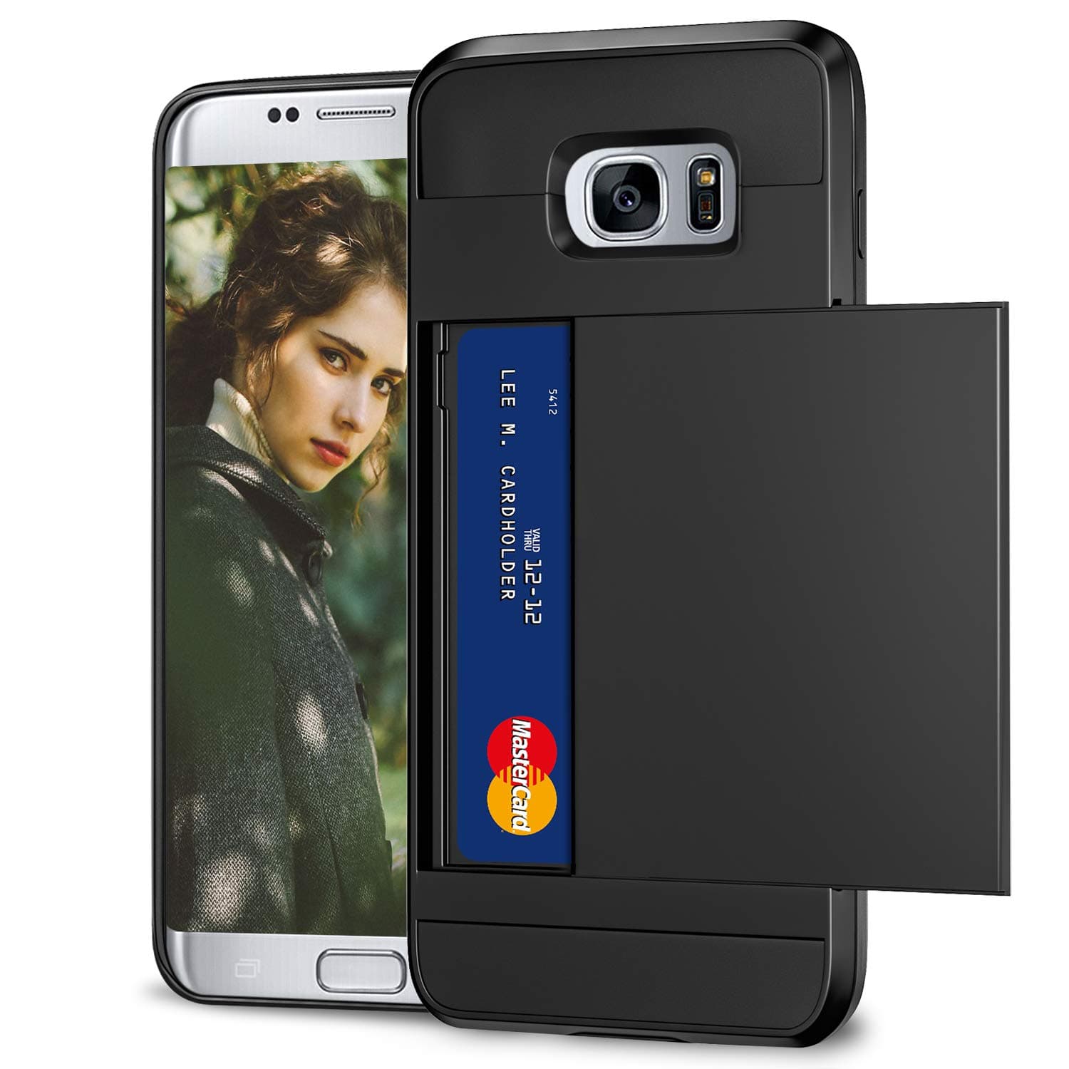 VUNAKE Case for Galaxy S7 Edge Case Card Slot Armor Shockproof Case Samsung Galaxy S7 Edge Wallet Case Card Holder Rubber Bumper Protective Cover Credit Card Case for Samsung Galaxy S7 Edge, Black