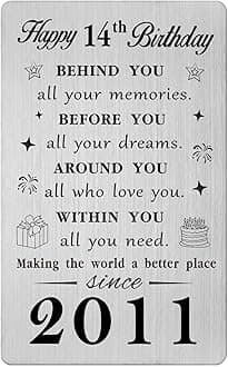 Gezxin Happy 14th Birthday Card for Girl Boy- Sweet 14 Year Yr Old Birthday Gifts for Her Him- Personalised 2011 Bday Presents Keepsake for Women Men Teen Girls Boys Teenager