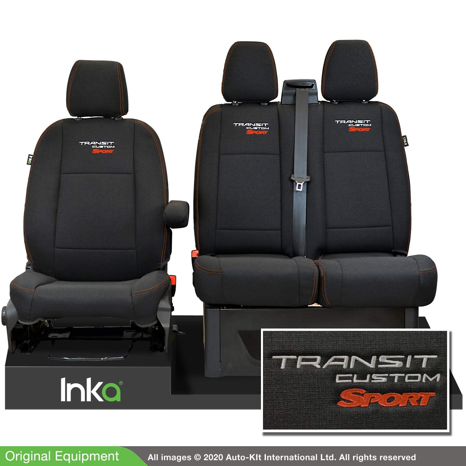Inka Tailored Seat Covers - To Fit Ford Transit Custom Front seats Heavy Duty Covers in Black with Embroidery - All Models 2012-2020 [Choice of 6 Colours] (Orange)