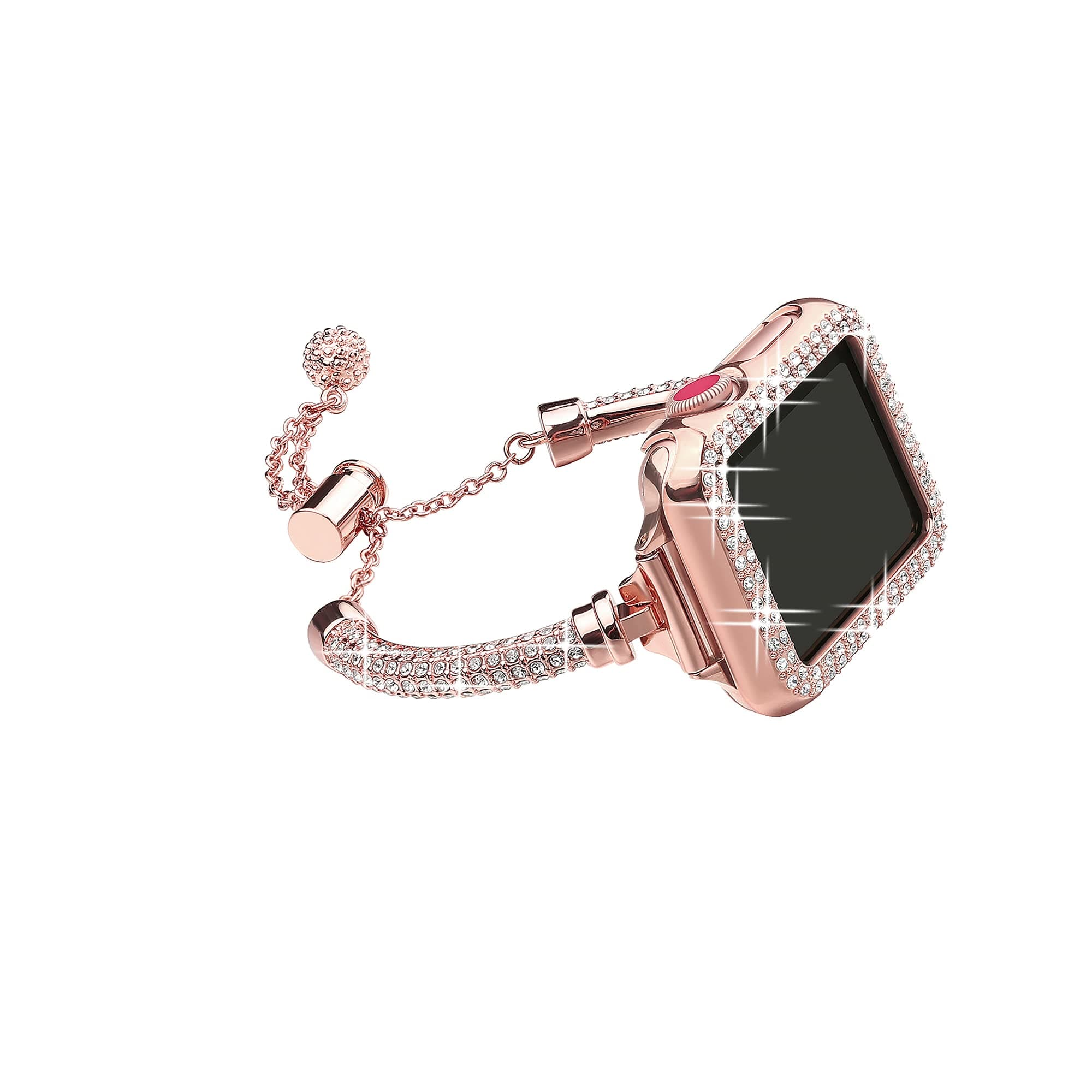 Secbolt Bling Band and Case Compatible with Apple Watch Band 38mm 40mm 41mm 42mm 44mm 45mm, Women Dressy Metal Bracelet with Rhinestone Bumper for iWatch Series 7/SE/6/5/4/3/2/1