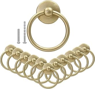 Bonsicoky 12Pcs Round Ring Drawer Pulls Matte Gold Ring Handle Knobs for Cabinet Drawer Dresser Cupboard Wardrobe, Single Hole