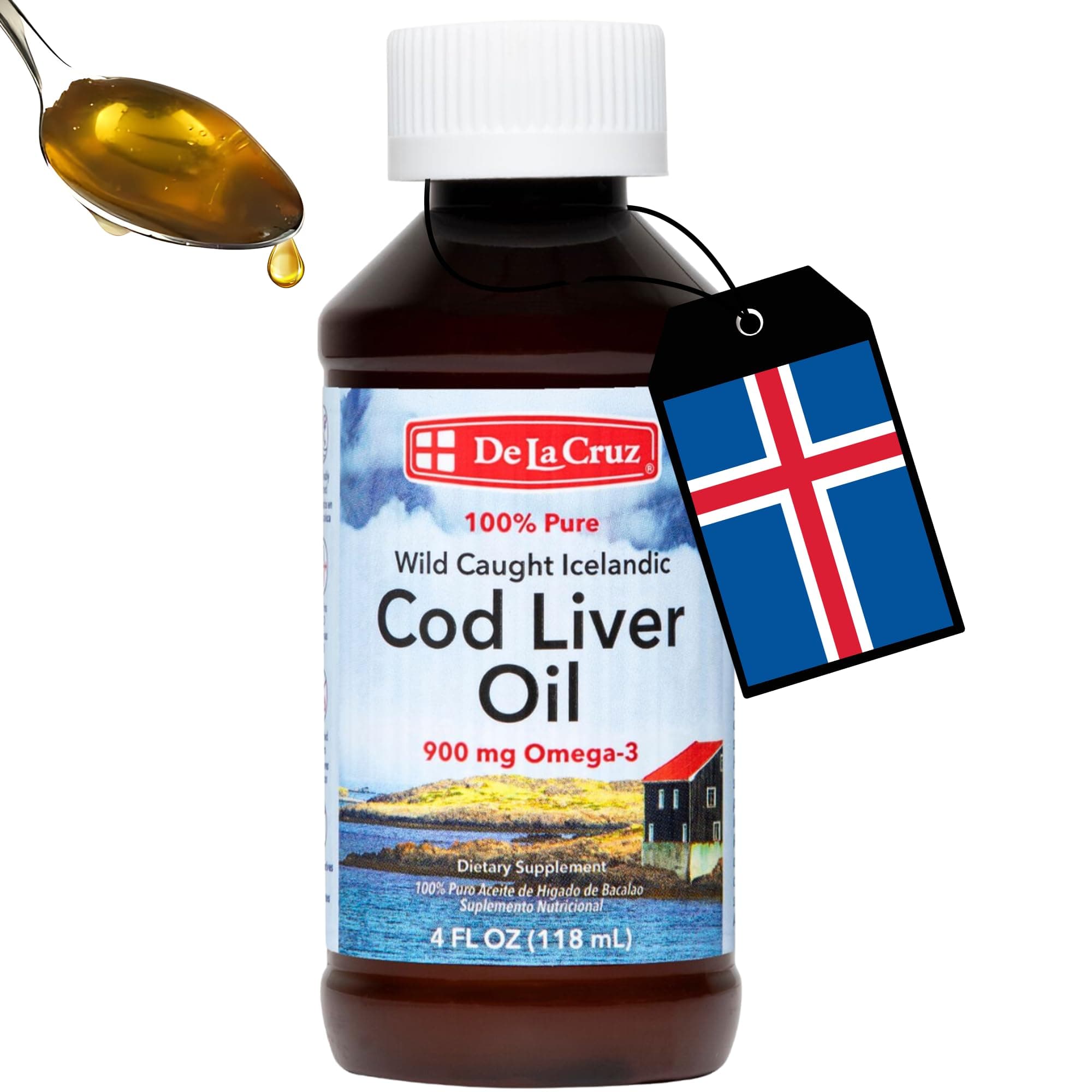 Cod Liver Oil Liquid - Pure Wild-Caught Icelandic Fish Oil 4 FL OZ (118 mL)