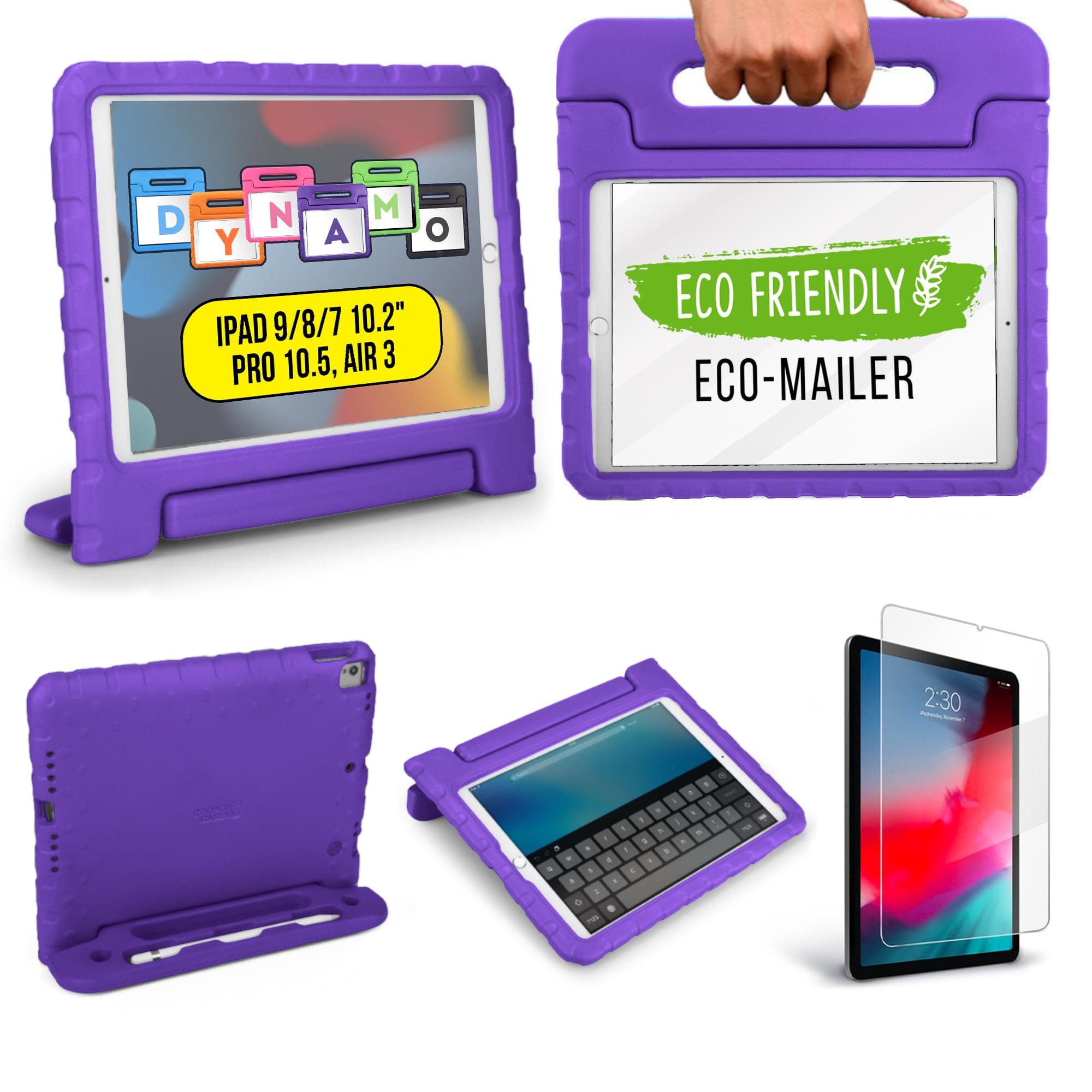Official Cooper Dynamo iPad 9th Generation Case for Kids fits iPad 10.2, 8th, 7th Gen, Air 3, Pro 10.5 | Rugged, Lightweight, Kids Proof Case with Magic Handle & Stand, Pencil Holder (Grape Purple)