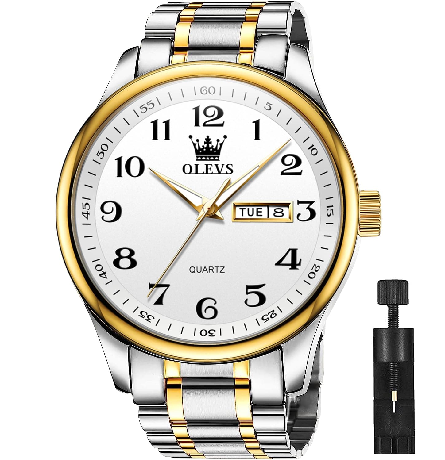 OLEVS Watches for Men Brown Leather Gold Case Analog Quartz Fashion Business Dress Watch Day Date Luminous Waterproof Casual Male Wrist Watches