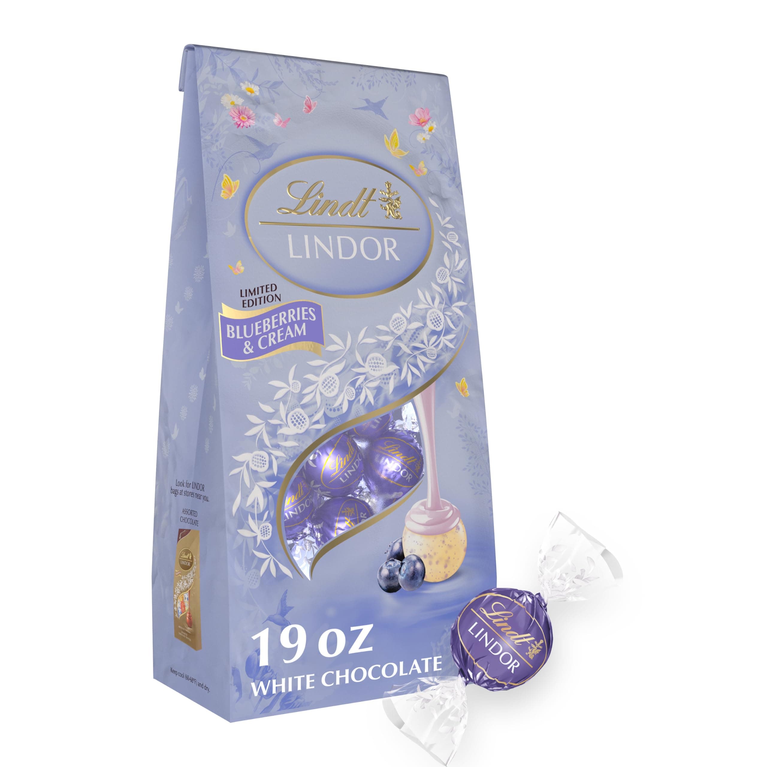 Lindt LINDOR Blueberries & Cream White Chocolate Truffles, White Chocolate Easter Candy with Blueberries and Cream Truffle Filling, 19 oz. Bag