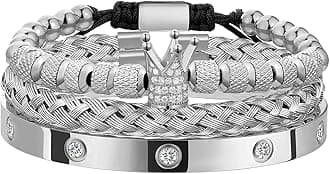 WFYOU 3PCS Stainless Steel Bracelets for Men Gold Roman Numeral Bangle Bracelet Twisted Cable Bracelet Adjustable Cuff Bracelet Mens Luxury Jewelry Bracelets Gifts