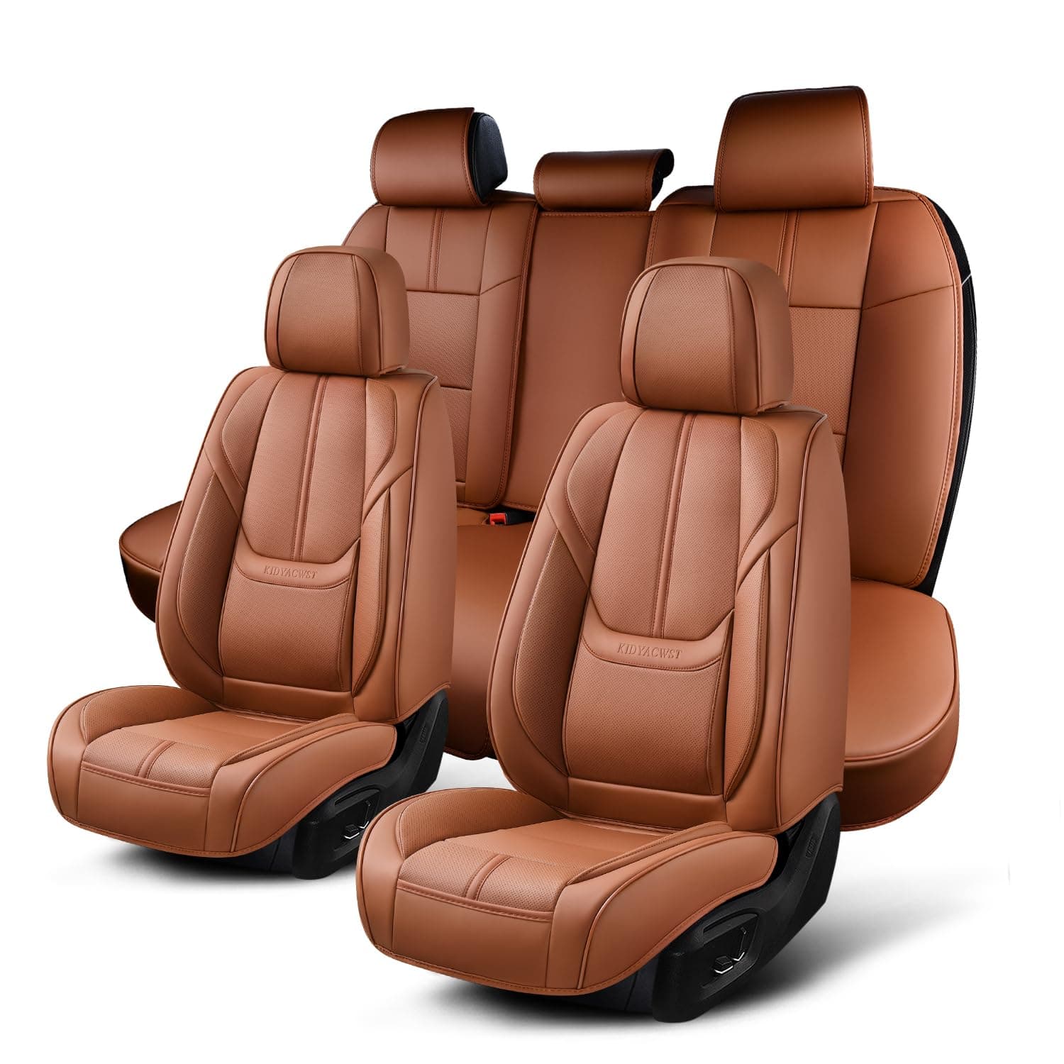 Auto Car Seat Covers Accessories Full Set Leather Cushion Protector Breathable Waterproof Seat Cover for Cars Universal Fit (Brown, FullSet Without Headrest)