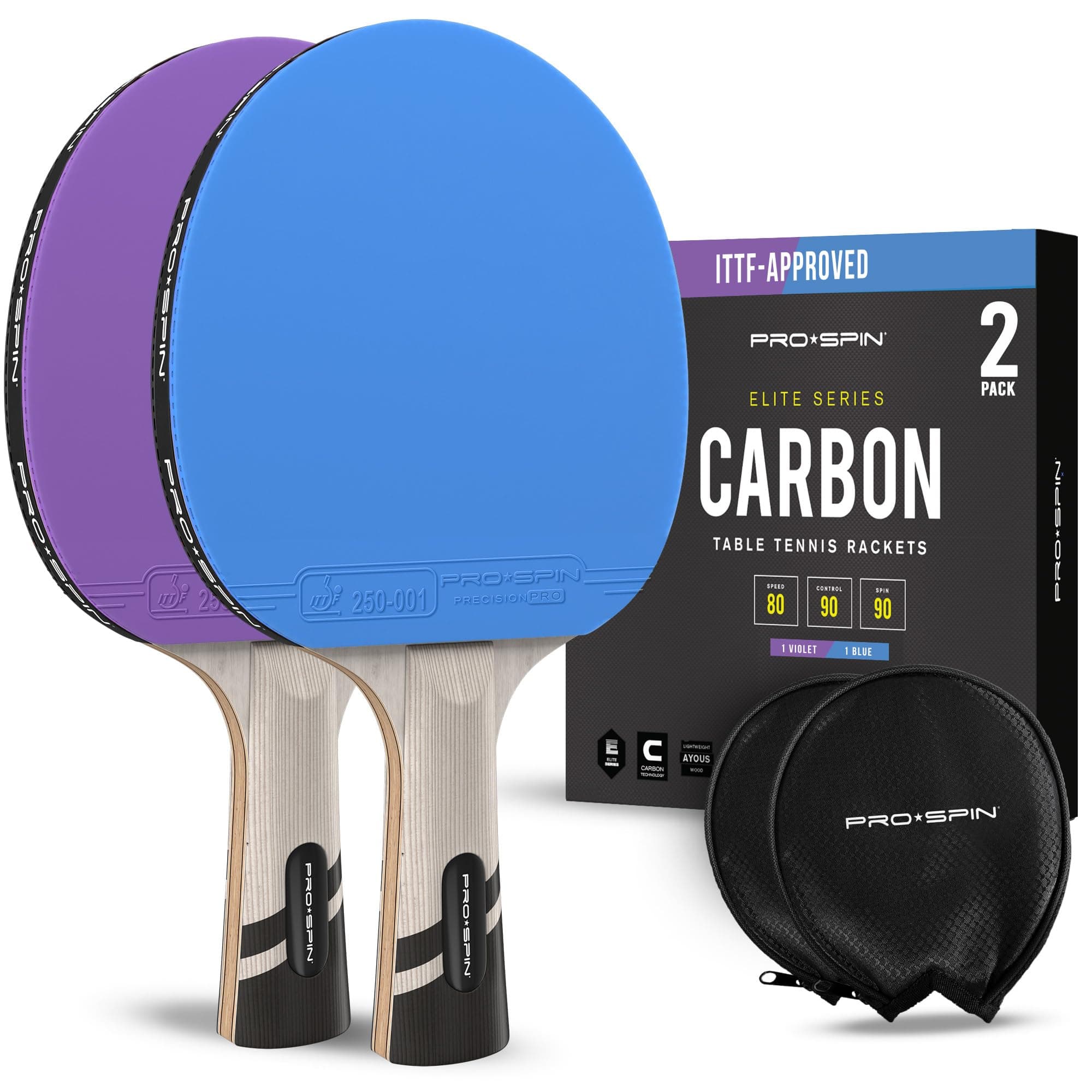 PRO-SPIN Ping Pong Paddles – ITTF Approved Professional Table Tennis Rackets with Carbon Fiber for Superior Control | 7-Ply Blade, Premium Rubber, 2.0mm Sponge