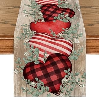 Artoid Mode Wood Eucalyptus Hearts Valentine's Table Runner, Anniversary HoliKitchen Dining Table Decoration for Home Party Decor 13x120 Inch