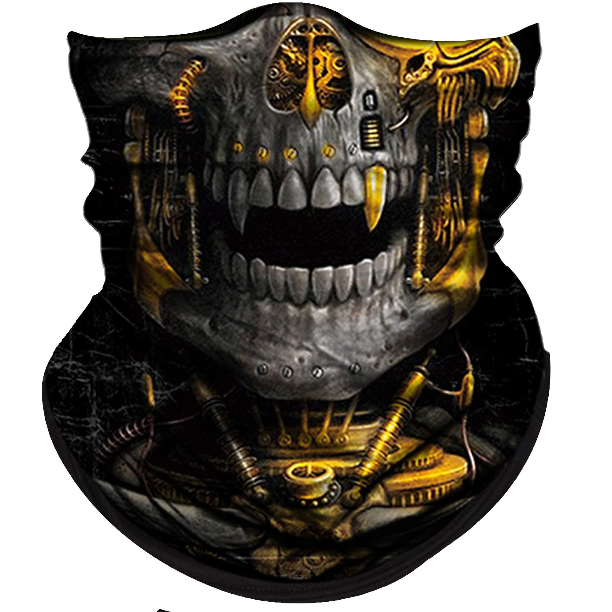 Obacle Skull Face Mask Half For Dust Wind Uv Sun Protection Seamless 3D Tube Bandana Men Women Durable Thin Breathable Skeleton Motorcycle Riding Bike Sports (Mechanical Grey-Gold Skull)