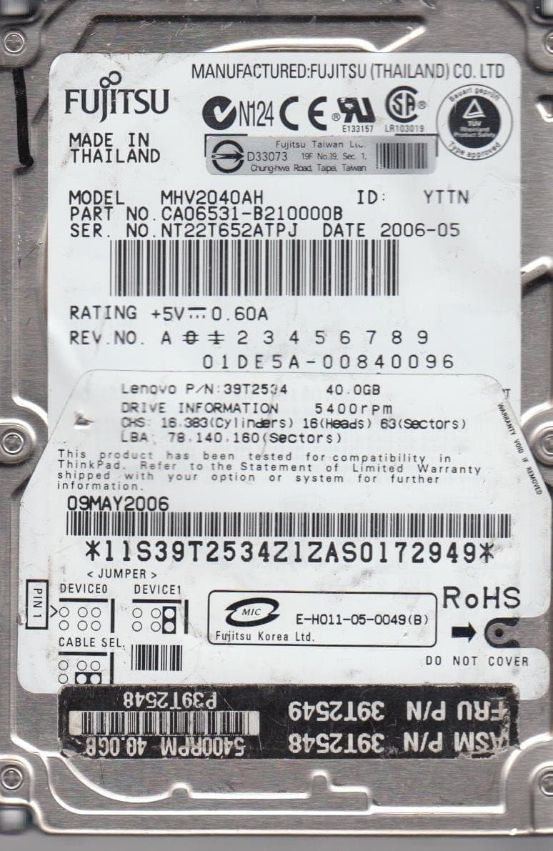 Fujitsu MHV2040AH 40GB Hard Drive